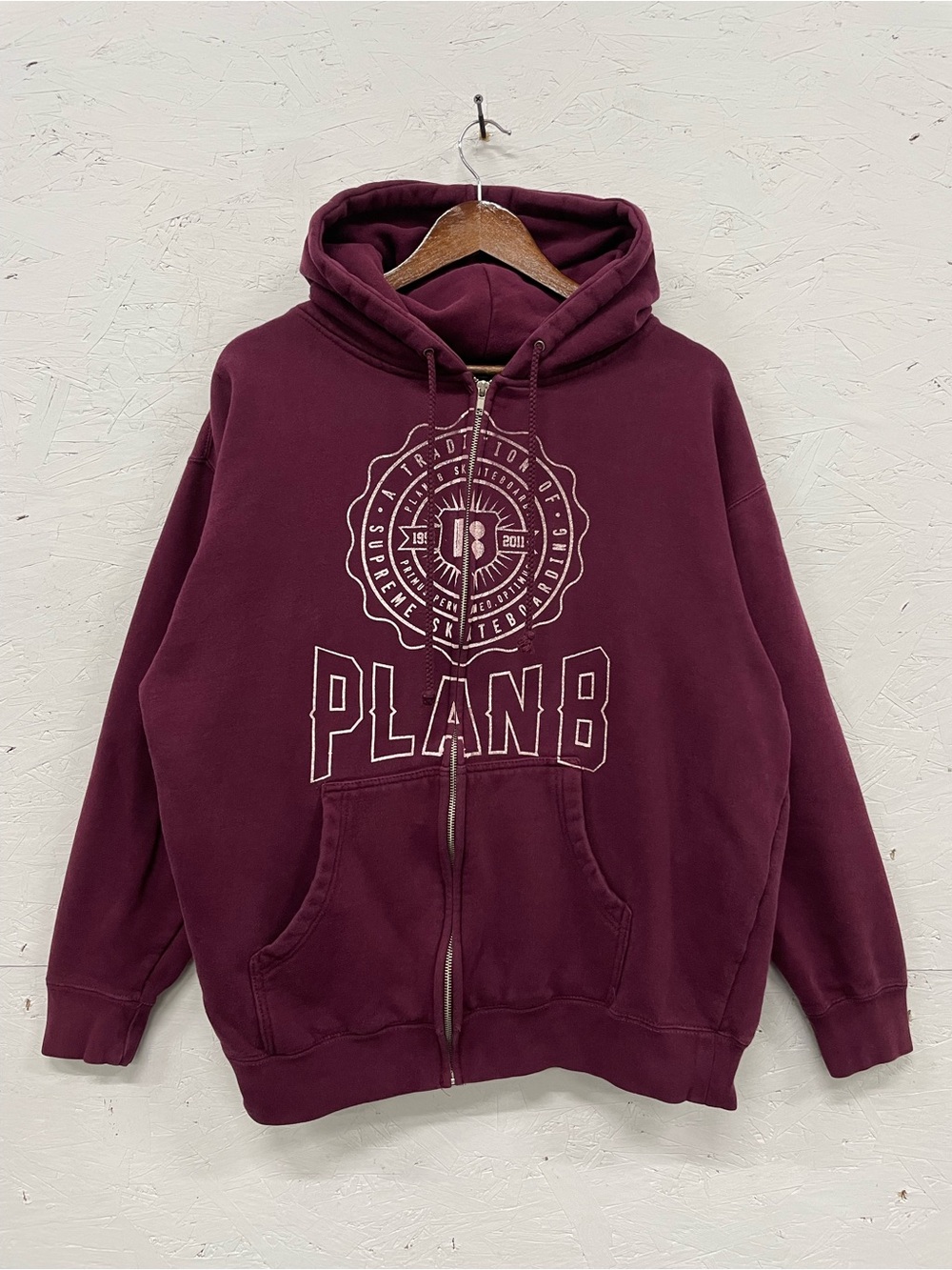 Vintage Plan B Skateboards Hoodie Y2K Maroon Grunge Skater Full Zip Large